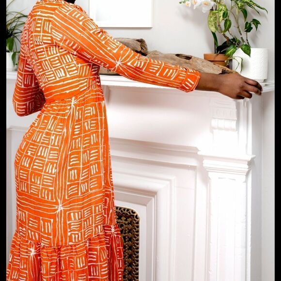NEW WITH TAGS BUSAYO DELE MAXI DRESS IN ORANGE AND WHITE PRINT - Picture 12 of 13